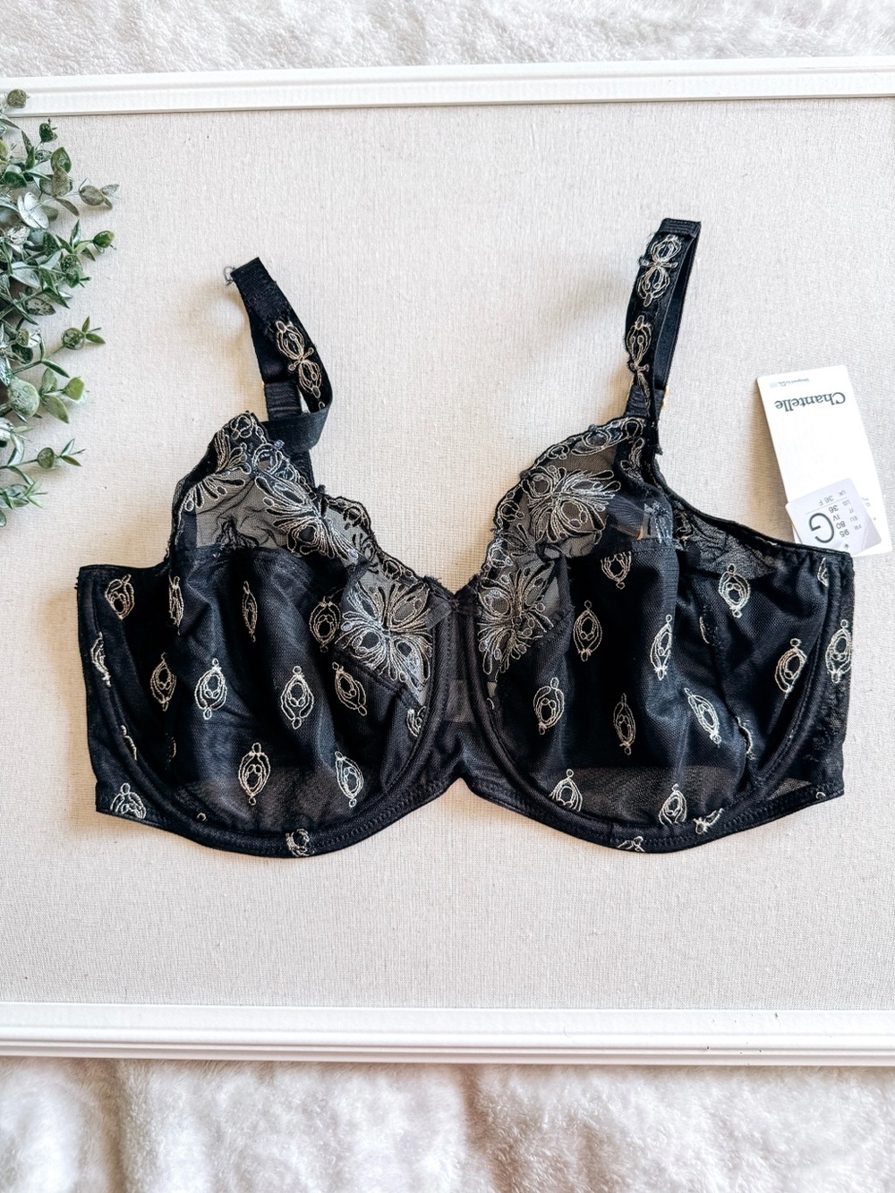 NWT Chantelle Embroidered Lace Underwire Bra Black Gold Size 36DDDD 36F